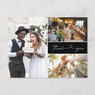 Invitation Carte Postale Moderne trois Mariage de script photo Merci