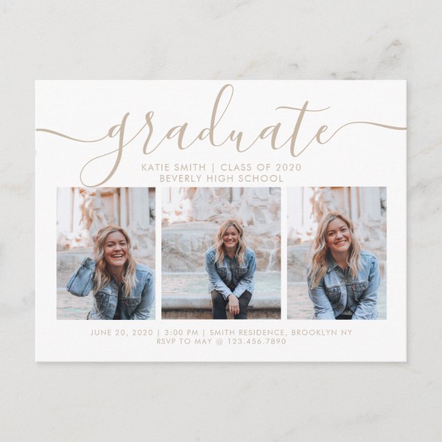 Invitation Carte Postale Modernité Script Calligraphie Graduation 3 Photo (Devant)
