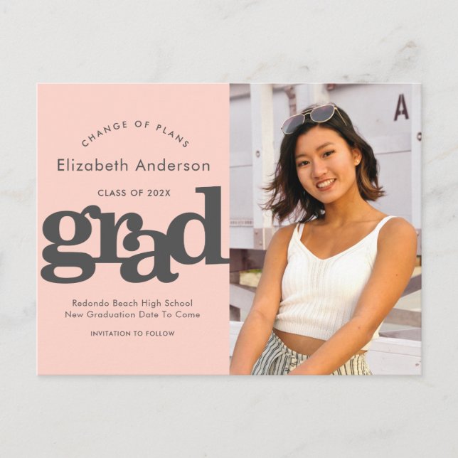 Invitation Carte Postale Modifier les plans graduation audacieuse typograph (Devant)