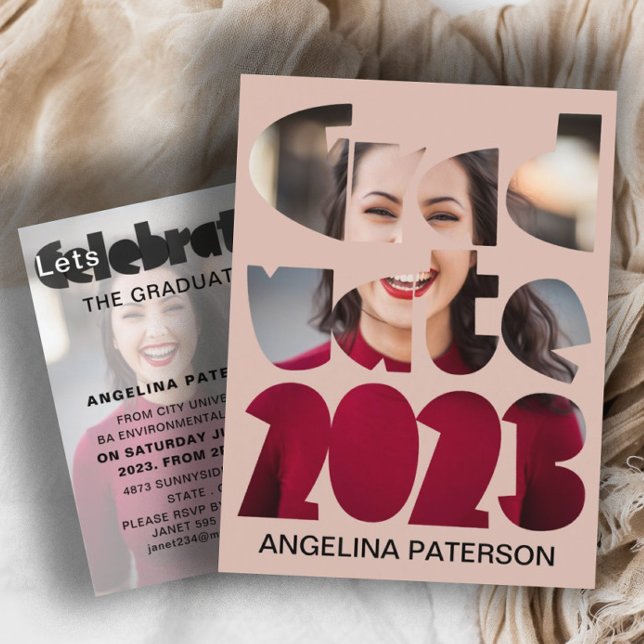 Invitation Carte Postale Mondern Simple Graduation Photo Rose Gold (Créateur téléchargé)