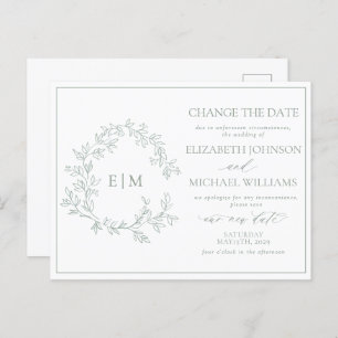 Invitation Carte Postale Monogramme De Cimier Vert Sage Modifier La Date
