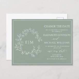 Invitation Carte Postale Monogramme De Cimier Vert Sage Modifier La Date Da