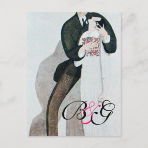 INVITATION CARTE POSTALE MONOGRAMME DE PARTI DE MARIAGE DE JEUNE MARIÉE & J