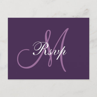 Invitation Carte Postale Monogramme simple Mariage violet RSVP