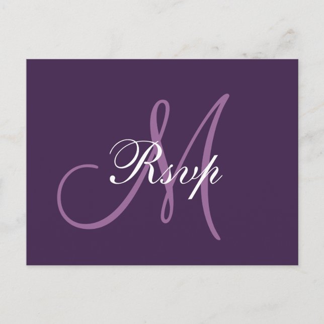 Invitation Carte Postale Monogramme simple Mariage violet RSVP (Devant)