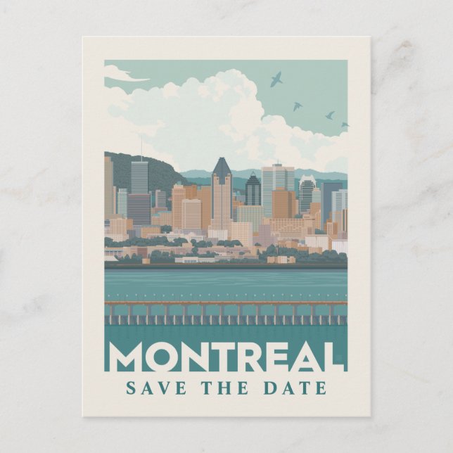 Invitation Carte Postale Montréal, Canada | Ligne Skyline | Save the date (Devant)