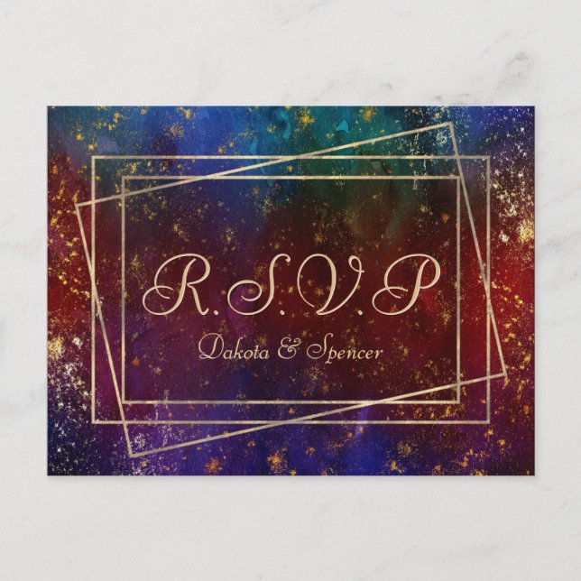 Invitation Carte Postale Moody Ombre | Dark Jewel Tone Gold Stars Real RSVP (Devant)