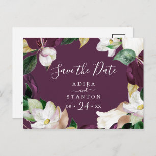 Invitation Carte Postale Moody Purple Blooms Plum Enregistrer la date Car