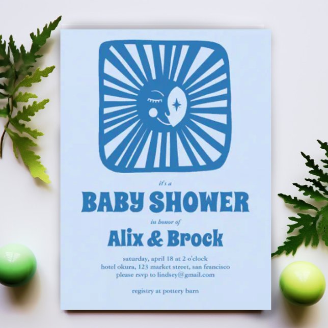 Invitation Carte Postale Moon Glow Boho Modern Cute Baby shower personnalis (Cute moon theme baby shower invitation postcard. Customize with your own text)