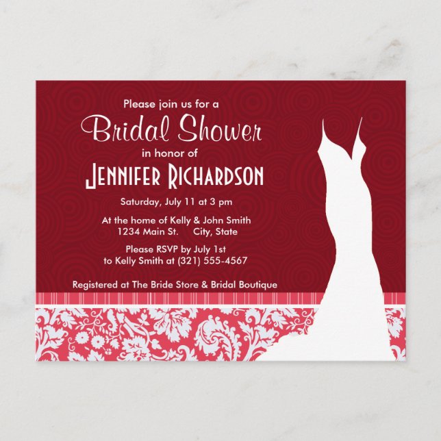 Invitation Carte Postale Motif Damas rouge ; mignon (Devant)