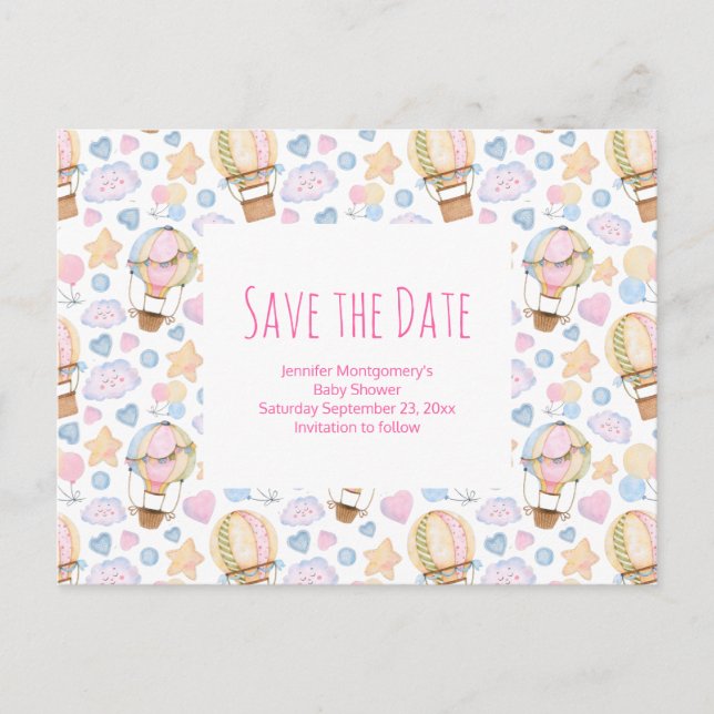 Invitation Carte Postale Motif d'aquarelle à ballon à air chaud Enregistrer (Devant)