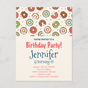 Invitation Carte Postale Motif de beignet coloré de style rétro mignon