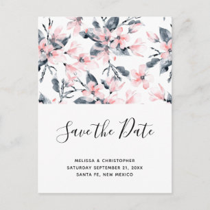 Invitation Carte Postale Motif floral rose et gris Enregistrer la date