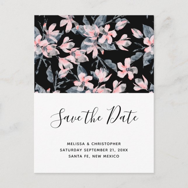 Invitation Carte Postale Motif floral rose et gris Enregistrer la date (Devant)