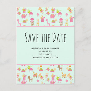 Invitation Carte Postale Motif mignon avec des animaux de pépinière Enregis