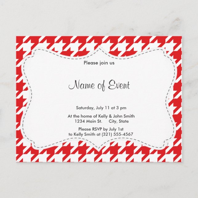 Invitation Carte Postale Motif rouge et blanc Houndstooth (Devant)