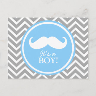 Invitation Carte Postale Moustache chevron bébé douche