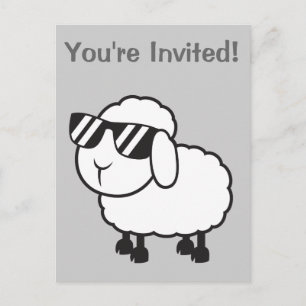Invitation Carte Postale Mouton Blanc en Dessin Animé de Lunettes de Soleil