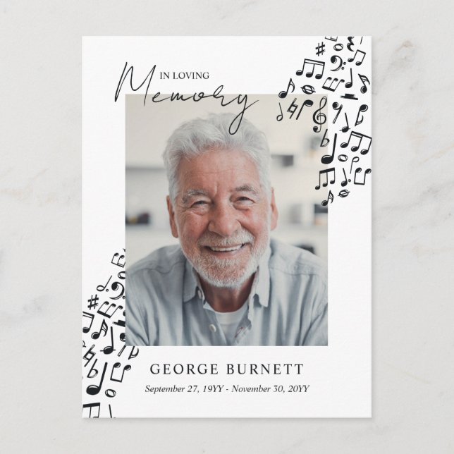Invitation Carte Postale Musician Music Teacher Notes In Loving Memory (Devant)