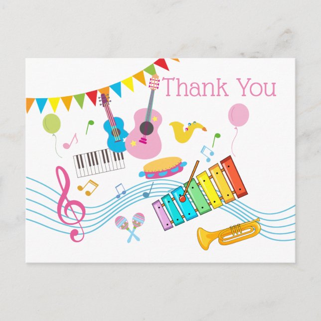 Invitation Carte Postale musique, instruments de musique batterie gamins me (Devant)