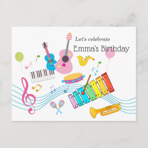 Invitation Carte Postale musique, instruments de musique tambour enfants ch