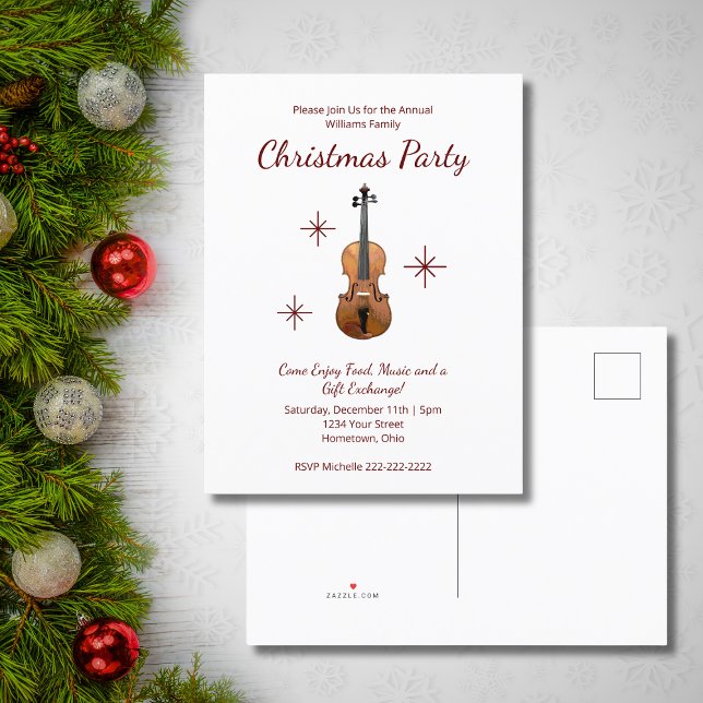 Invitation Carte Postale Musique violon classique Fête de Noël (Créateur téléchargé)