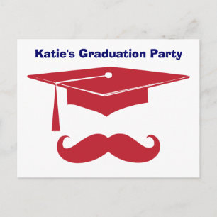 Invitation Carte Postale Mustache rouge graduation