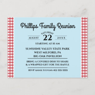Invitation Carte Postale Nappe à carreaux rouge et blanc Réunion Famille bl