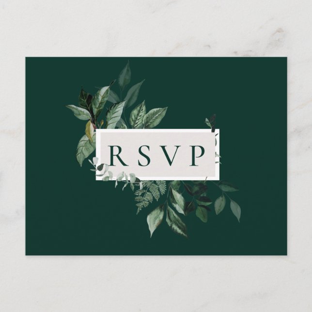 Invitation Carte Postale Naturellement Botanique Emeraude Mariage RSVP Song (Devant)