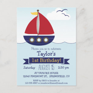 Invitation Carte Postale Nautique Cute Nautical Sailboat fête d'anniversair