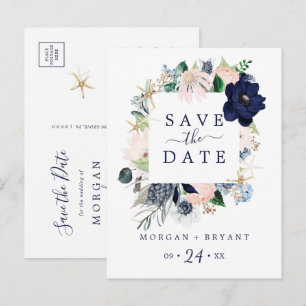 Invitation Carte Postale Nautique moderne Floral Enregistrer la date cart