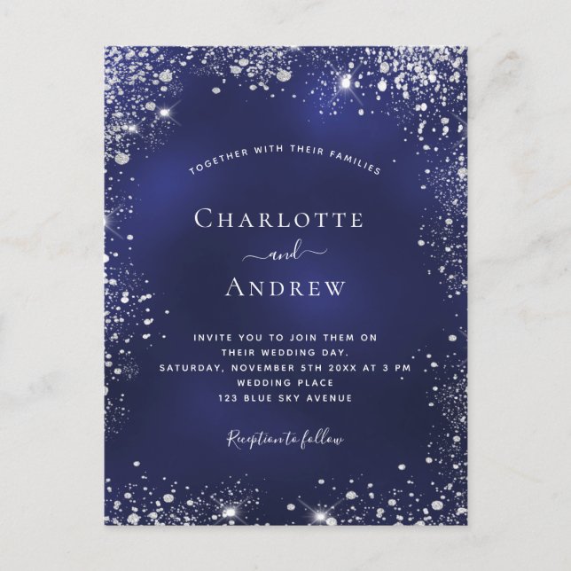 Invitation Carte Postale Navy blue silver glitter (Devant)