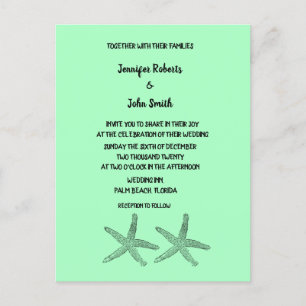 Invitation Carte Postale Neon Mint 2020 Starfish Motifs mariage élégant