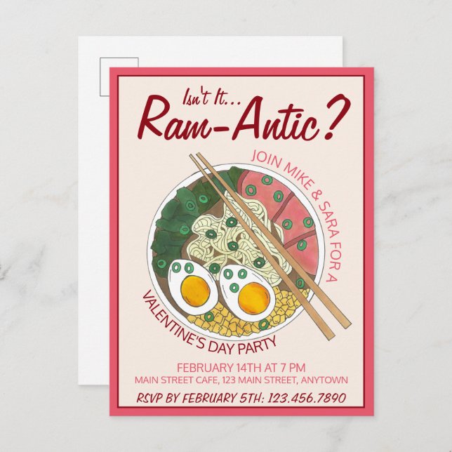 Invitation Carte Postale N'est-ce pas romantique Ramen pour la Saint-Valent (Devant / Derrière)