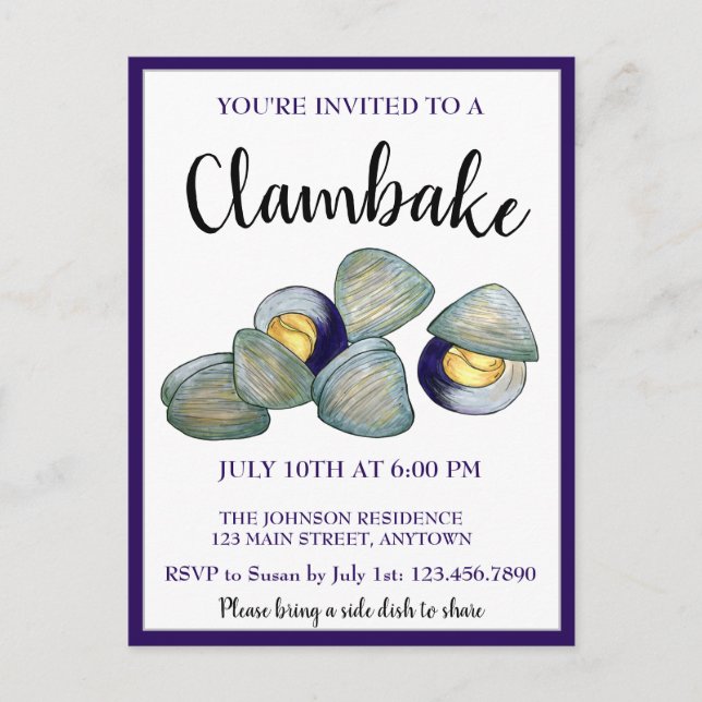 Invitation Carte Postale New England Clambake Clam Bake Beach Block Party (Devant)