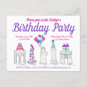 Invitation Carte Postale New York City NYC Landmarks fête d'anniversaire