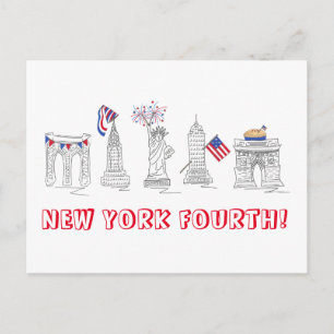 Invitation Carte Postale New York Quatrième NYC Patriotique Juillet 4 Fête