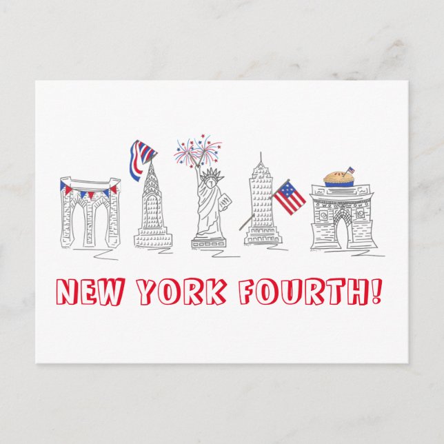 Invitation Carte Postale New York Quatrième NYC Patriotique Juillet 4 Fête (Devant)