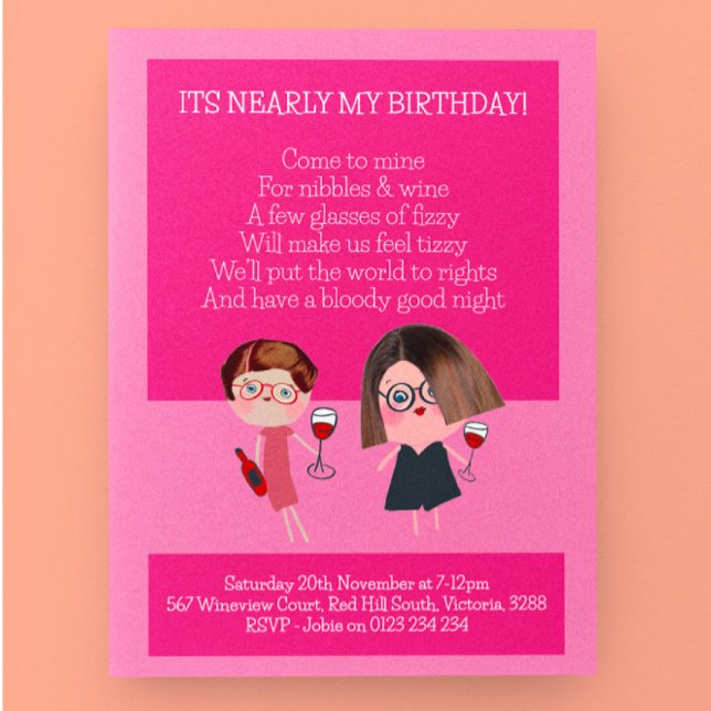 Invitation Carte Postale Nibbles & Vin Anniversaire (Créateur téléchargé)