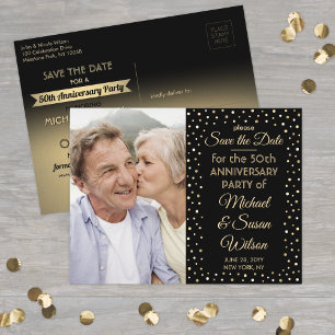 Invitation Carte Postale N'IMPORTE QUEL Anniversaire 1 Photo Black & Gold E