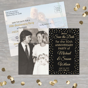 Invitation Carte Postale N'IMPORTE QUEL Anniversaire 2 Photo Black & Gold E