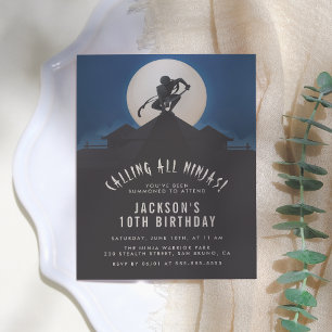 Invitation Carte Postale Ninja moderne sur le toit Silhouette fête d'annive