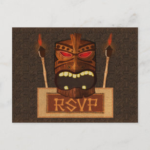 Invitation Carte Postale Noce vintage RSVP de masque en bois de Tiki rétro