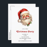 Invitation Carte Postale Noël de style rétro Holly Jolly Santa Claus<br><div class="desc">Carte postale d'invitation à la fête de Noël avec une joyeuse illustration d'un Père Noël de style vintage aux joues rouges roses. portant son chapeau de santa rouge classique et son grand ours blanc. Un spring de saint ajoute à l'esprit festif de fête de ce design.</div>