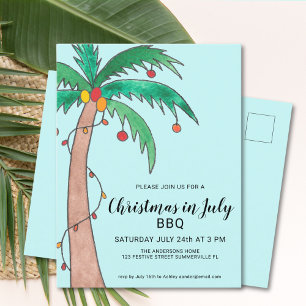 Invitation Carte Postale Noël En Juillet BBQ Palm Tree