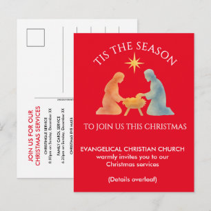 Invitation Carte Postale Noël moderne C'EST LA SAISON Nativité Église