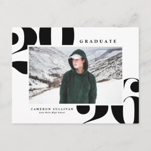 Invitation Carte Postale Noir 2025 Téméraire Typographie Diplôme Photo