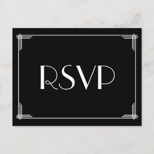 Invitation Carte Postale Noir Blanc Art Déco Grand Gatsby Mariage RSVP