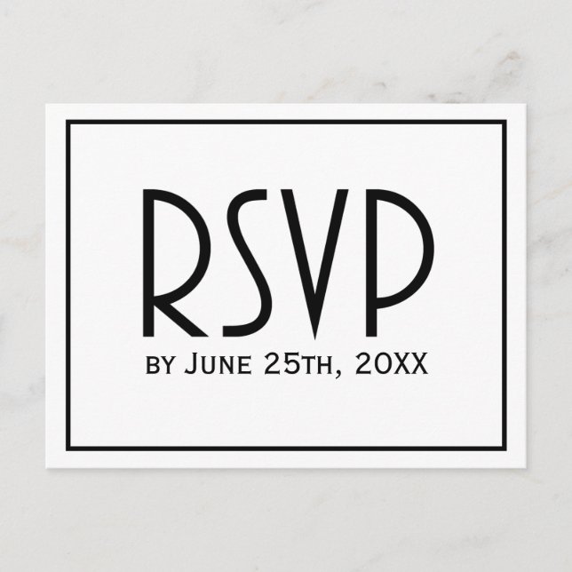 Invitation Carte Postale Noir et Blanc Classique Mariage simple RSVP (Devant)