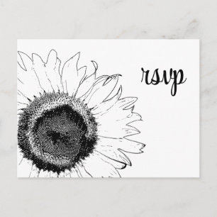 Invitation Carte Postale Noir et blanc Mariage de tournesol Réponse RSVP